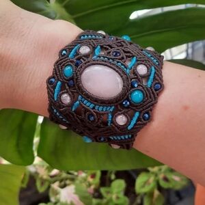 🆕️🩷💙Gorgeous Micro Macrame Oval Rose Quartz w/Amzonite Bracelet🩷💙